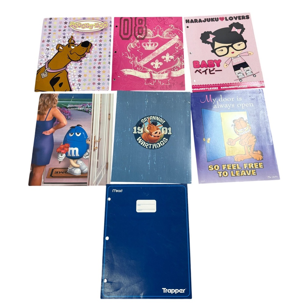 Vintage 90s Y2K Folder Lot Mead Trapper Harajuku Lovers Scooby Doo Garfield M&M